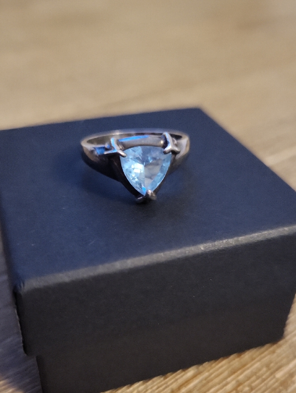 Vintage Sterling Silver Topaz Or Aquamarine Trillion Gemstone Ring